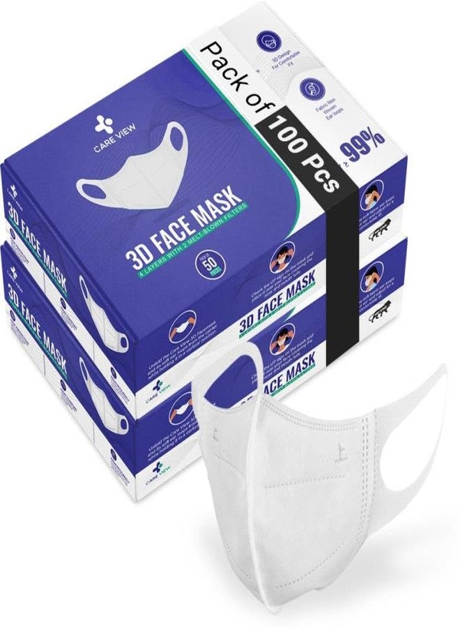 Careview CARE VIEW N95 3 Dimensional Disposable Face Mask with 4 Layered Filtration, SITRA and BIS(ISI) certified & Incredibly Soft Spandex Non Woven Fabric Ear loop (White, Pack of 100) - Image 1